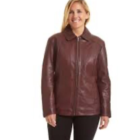 Preston & York Women Full Zip Front Burgundy Lamb Leather Jacket Size M - Picture 1 of 12